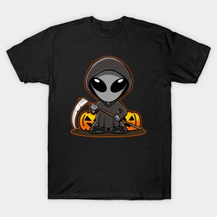 Space Alien Halloween Grim Reaper T-Shirt